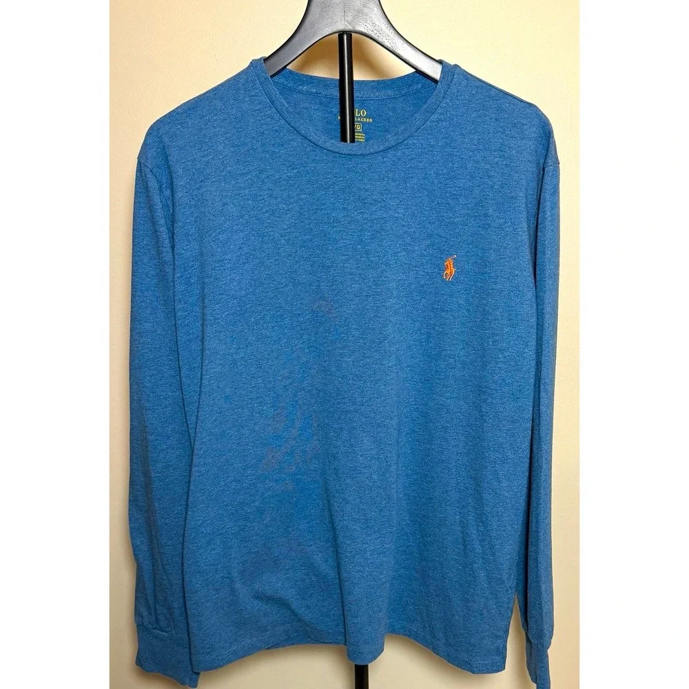 Polo Ralph Lauren Blue Solid Crewneck Pullover Tshirt Mens Large long sleeve